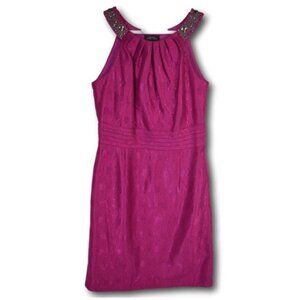 Tahari Arthur S Levine Cerise Pink Beaded / Sequin Party / Cocktail Dress